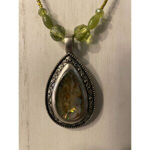 Handcrafted Metal and Abalone Pendant Necklace  #5005